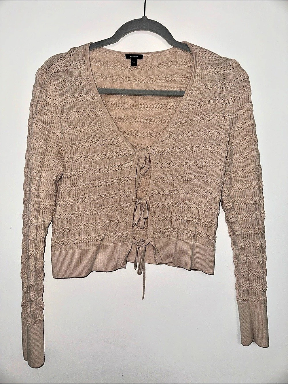 Express V-Neck Tie-Front Cotton Sweater